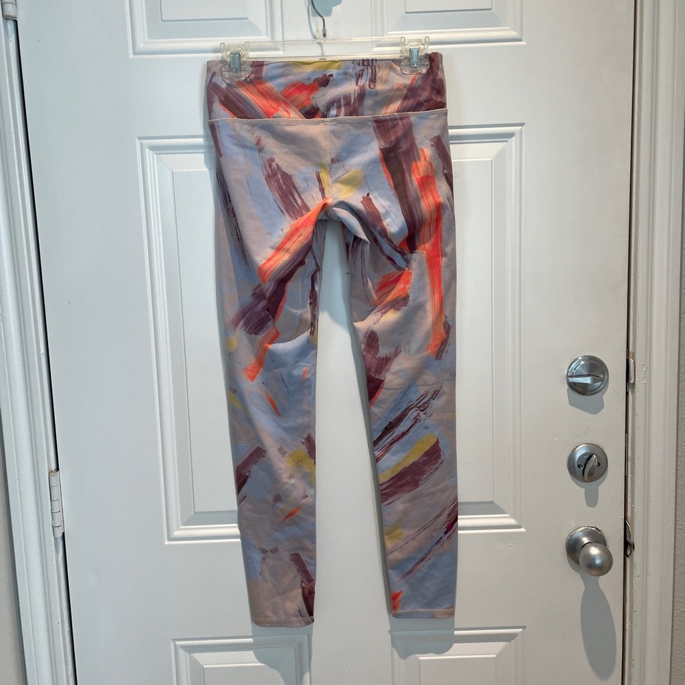 Alo Yoga Airbrush Modernist Multicolor Blue Orange Low Rise Leggings Size Small